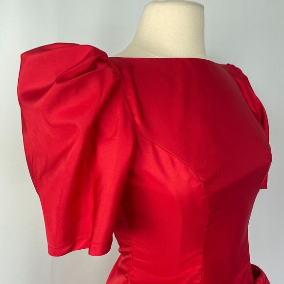 Vintage Formal Dress Size 8 Red Puff Sleeve A Line Bow Prom Romantic 80s 90s - Picture 4 of 16